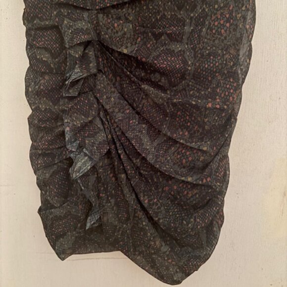 All Saints Snake Print Ruched Mini Dress, Sz 6 - Picture 3 of 10